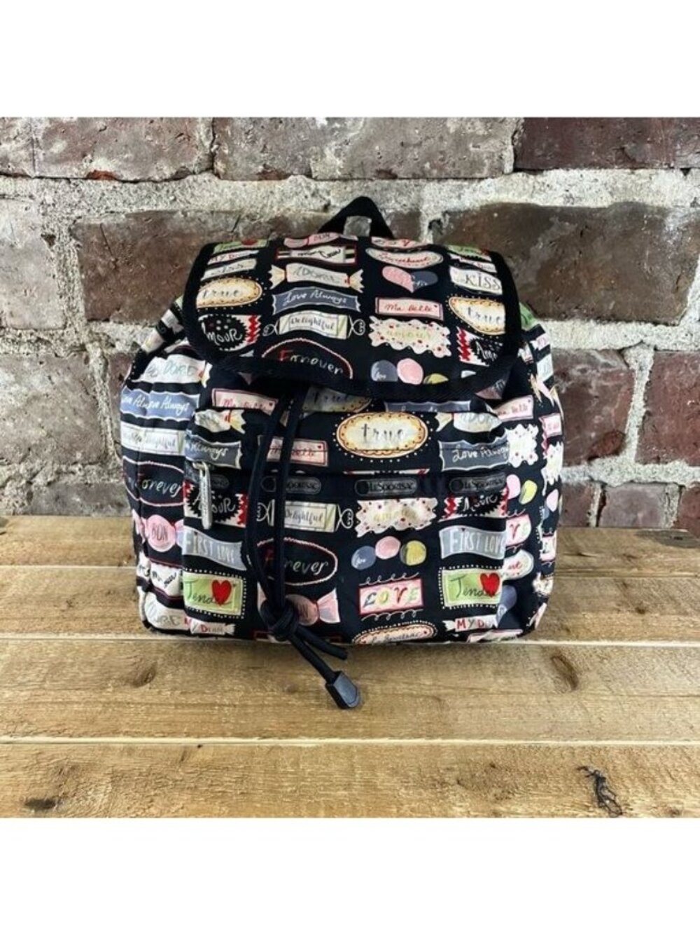 LeSportsac Essential Mini Voyager Sweet Talk Nylon Backpack In Black